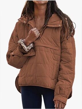 Women's Quilted Pullover Puffer Jacket Brown sz S NWOT